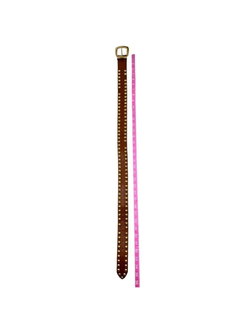 Vintage Inspired Brown Faux Leather Studded Belt with Gold Buckle